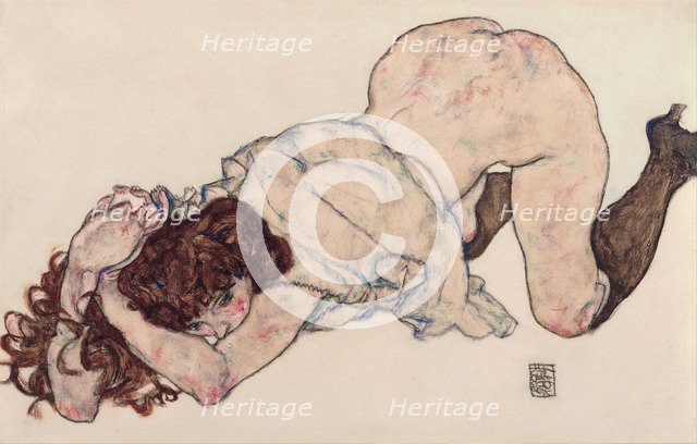 Kneeling Girl, Resting on Both Elbows, 1917. Artist: Schiele, Egon (1890–1918)