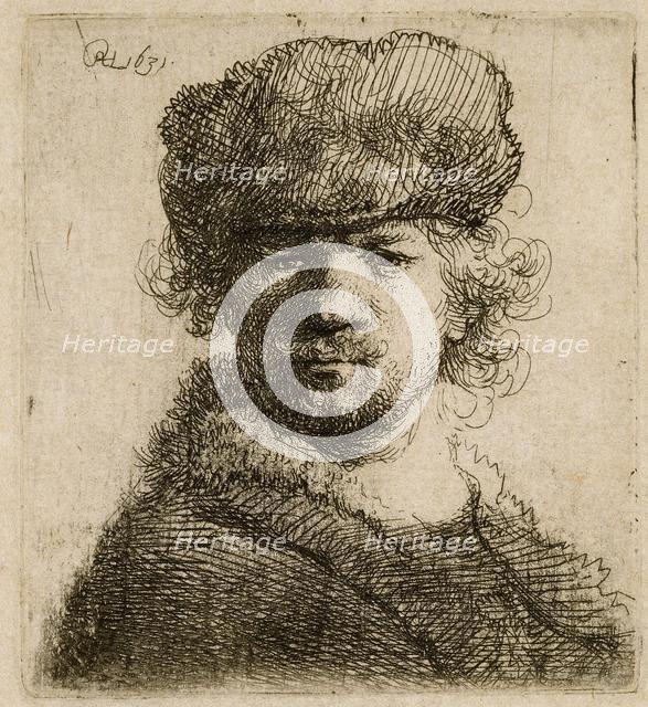 Self-portrait in a heavy fur cap: bust, 1631. Creator: Rembrandt Harmensz van Rijn.