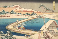 Old View of the Boat-bridge at Sano in Kozuke Province (Kozuke Sano funabashi no kozu),..., 1827-30. Creator: Hokusai.