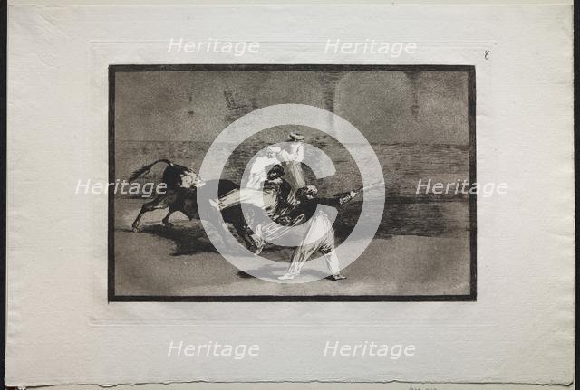 Bullfights: A Moor Caught by a Bull in the Ring, 1876. Creator: Francisco de Goya (Spanish, 1746-1828).