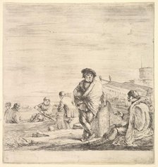 Standing sailor in center talking to a seated Levantine man to left, seen in profil..., ca. 1658-63. Creator: Stefano della Bella.
