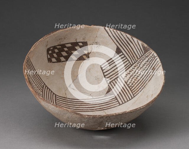 Bowl with Bold, Irregular Geometric Bands of Stripes, Zigzag, and Checkerboard Motifs, A.D. 850/950. Creator: Unknown.