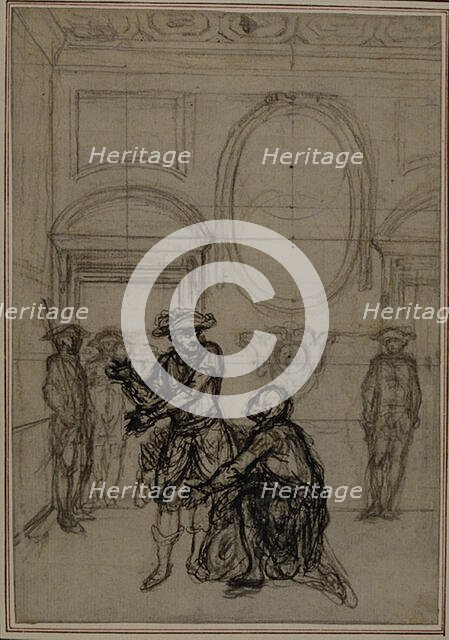 Study for a second edition, never published, of Colle's "La Partie de Chasse de Hen..., before 1766. Creator: Hubert Francois Gravelot.