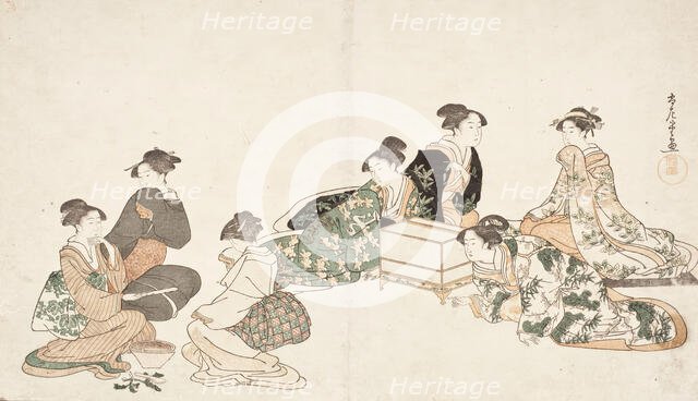 Image from album of poetry 'Haru no iro' (image 2 of 3), c1794. Creator: Kubo Shunman.