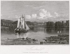 West aspect of Newstead Abbey and upper lake, Nottinghamshire, 1828. Artist: R Wallis