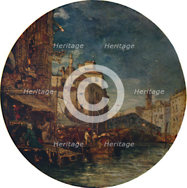 'A View on the Grand Canal, Venice, with the Rialto in the distance', c1850, (1935). Artist: James Holland.