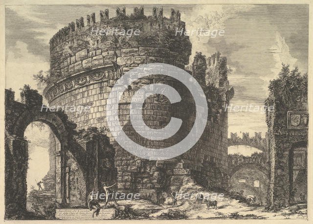The tomb of Caecilia Metella, from Vedute di Roma (Roman Views), ca. 1762. Creator: Giovanni Battista Piranesi.