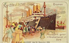 Passengers board the giant SS 'Kaiser Wilhelm II' in Bremerhaven, 1905. Creator: Unknown.