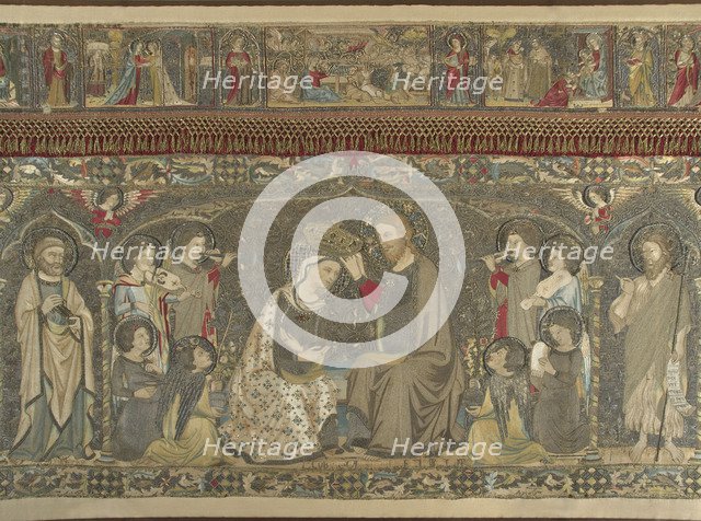 The Coronation of the Virgin between eight Angels and fourteen Saints (Ecclesiastical embroidery), 1 Artist: Cambi, Jacopo (active ca 1336)