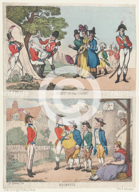 A Visit to the Camp, and Recruits, 1811 (?)., 1811 (?). Creator: Thomas Rowlandson.