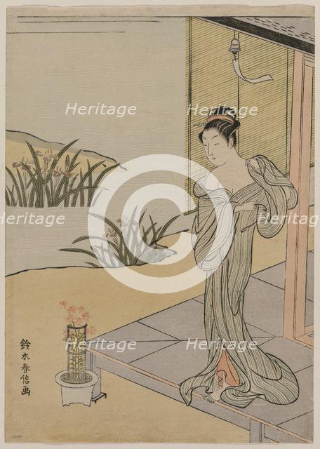 Young Woman Looking at a Pot of Pinks, c. 1767. Creator: Suzuki Harunobu (Japanese, 1724-1770).