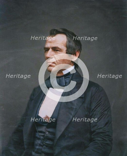 Andrew Johnson, half-length portrait, seated, facing left, 1860. Creator: Jesse Harrison Whitehurst.