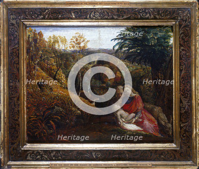 Landscape with the Repose of the Holy Family (Rest on the Flight into Egypt), 1824-1825. Artist: Samuel Palmer.