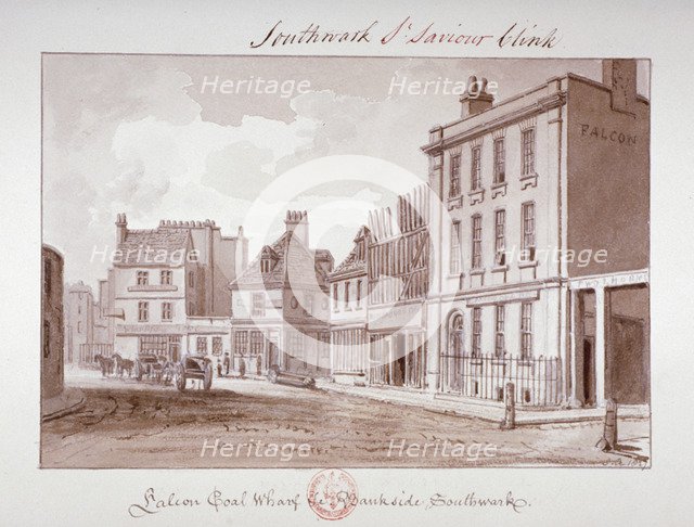 'Falcon Coal Wharf, Bankside, Southwark', London, 1827. Artist: John Chessell Buckler