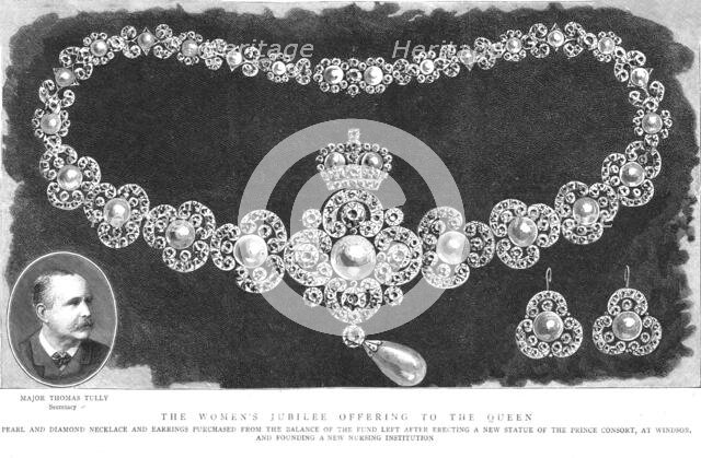 ''The Women's Jubilee offering to the Queen, Pearl and Diamond Necklace and Earrings', 1888. Creator: Unknown.