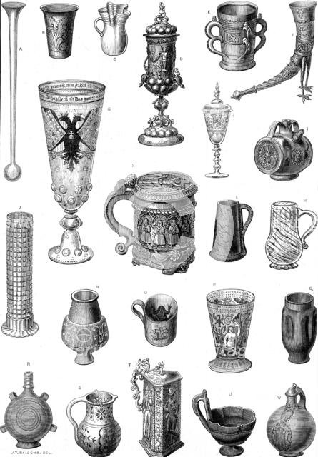 Ancient drinking-vessels in the International Exhibition, 1873. Creator: Unknown.