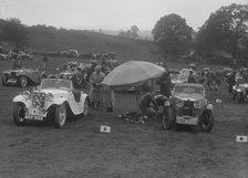 Singer Le Mans and MG J2 at the MG Car Club Rushmere Hillclimb, Shropshire, 1935. Artist: Bill Brunell.