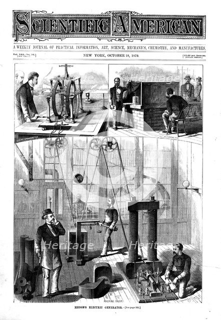 Thomas Edison's generator for electric light at his home at Menlo Park, New Jersey, USA, 1879. Artist: Unknown