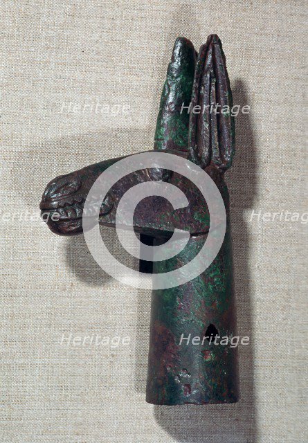 Bronze pole-top in the shape of a mule's head, 6th century BC Artist: Unknown