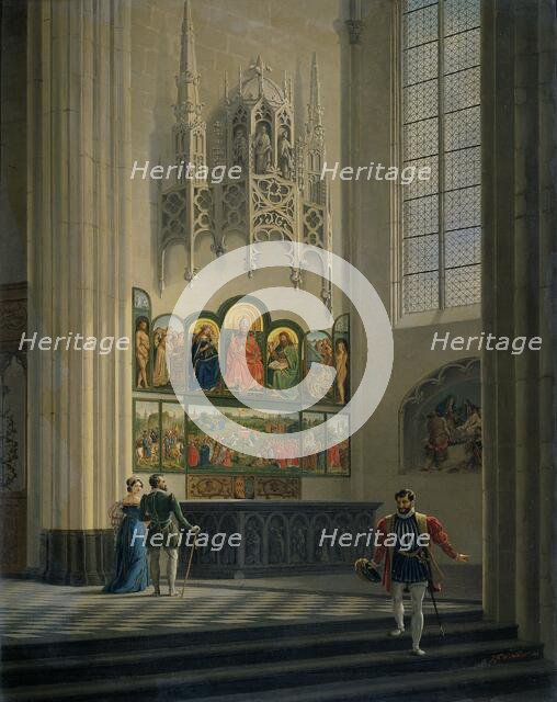 The Ghent Altarpiece by the van Eyck Brothers in St Bavo Cathedral in Ghent, 1829. Creator: Pieter-Frans De Noter.
