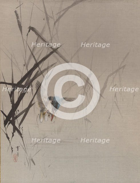 Bird Catching Fish Among Reeds, ca. 1887. Creator: Watanabe Seitei.