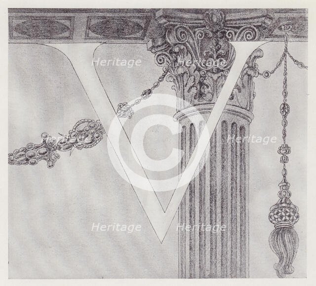 Initial Letter V (Column) to Volpone, 1898. Creator: Aubrey Beardsley.