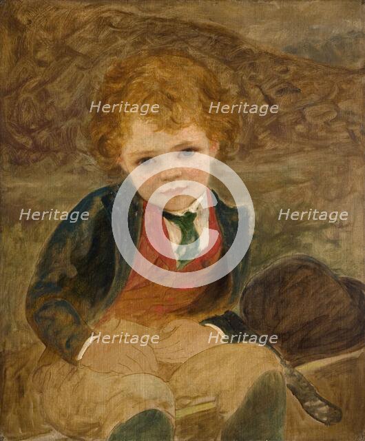 Study Of A Boy Sitting In A Wheelbarrow, 1890. Creator: Louisa Starr.