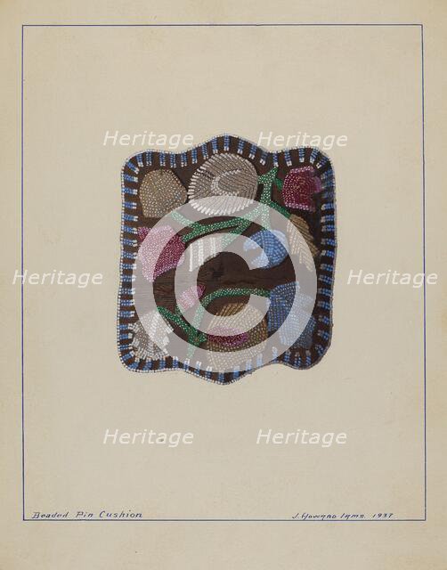 Beaded Pin Cushion, 1937. Creator: J. Howard Iams.