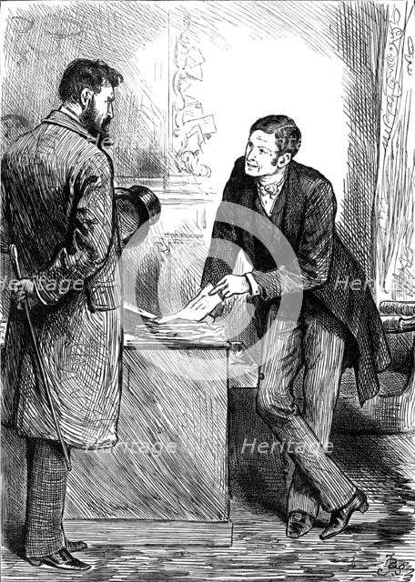 "See here, and here, and here," continued Lobster, in excellent tone and temper..., 1880. Creator: Unknown.