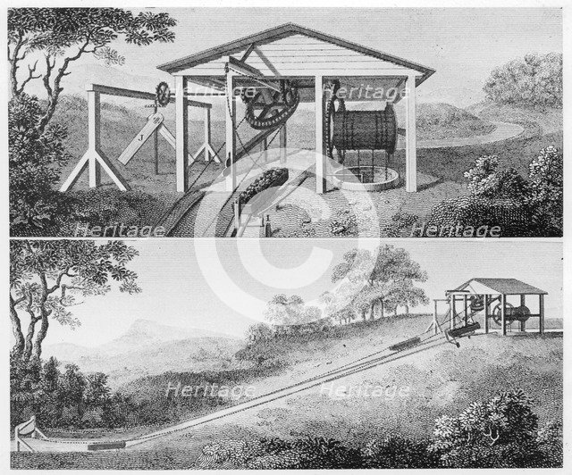 Double inclined plane for moving tub boats from one level to another on a canal, 1796. Artist: Unknown