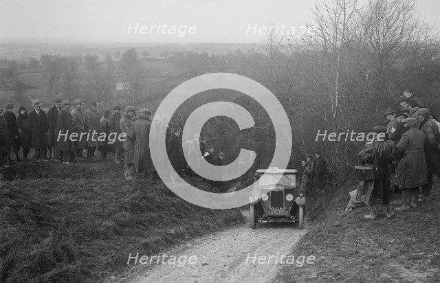 Riley of BG Marriott competing in the MCC Exeter Trial, Ibberton Hill, Dorset, 1930. Artist: Bill Brunell.
