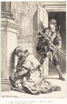 Hamlet is Tempted to Kill the King (Act III, Scene III), 1834/1843. Creator: Eugene Delacroix.