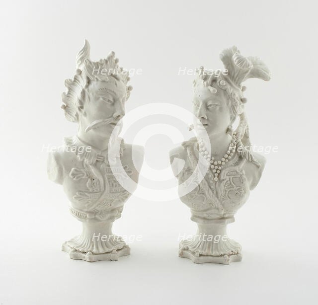 Figures of a Mongolian Man and Woman, England, 1750/54. Creator: Bow Porcelain Factory.