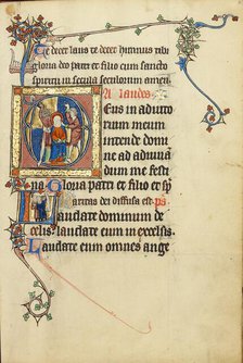 Initial A: The Mocking of Christ: Initial L: Two Men Holding Scrolls; Ruskin Hours, about 1300. Creator: Unknown.