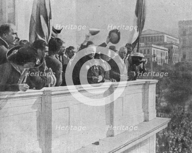 'Manifestations Francophiles en Grece; L'amiral Dartige du Fournet, du balcon de l'Hotel..., 1916. Creator: Unknown.