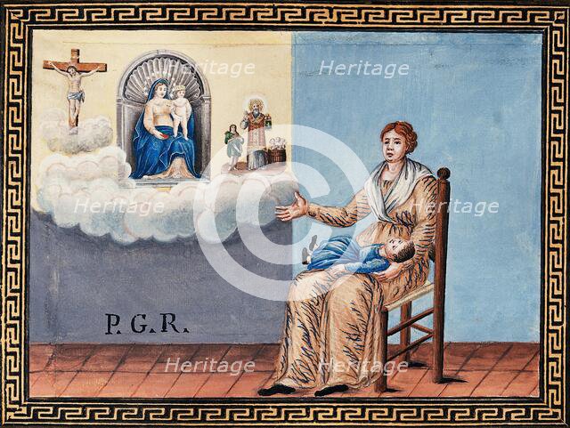 A woman appealing to Christ, to Sansovino's Virgin and Child and to Saint..., early 19th century. Creator: Unknown.