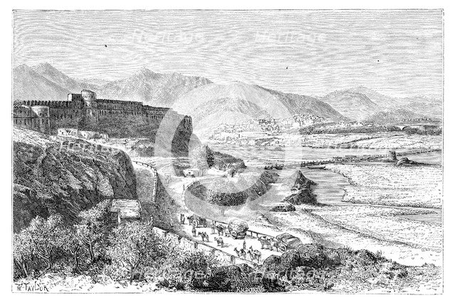 The Citadel of Attock and a bridge of boats over the Indus, Pakistan, 1895. Artist: Unknown