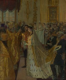 The wedding of Tsar Nicholas II and the Princess Alix of Hesse-Darmstadt on November 26, 1894, 1895- Creator: Tuxen, Laurits Regner (1853-1927).