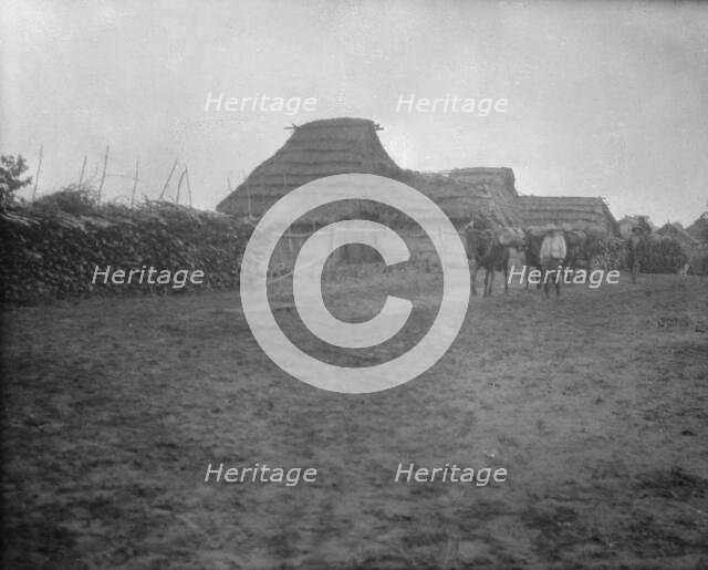 View of Ainu village, 1908. Creator: Arnold Genthe.