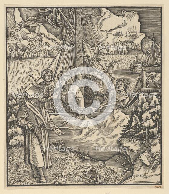 Unfalo Endangering Theuerdanck's Ship, from Theuerdanck, 1517. Creator: Hans Schäufelein the Elder.
