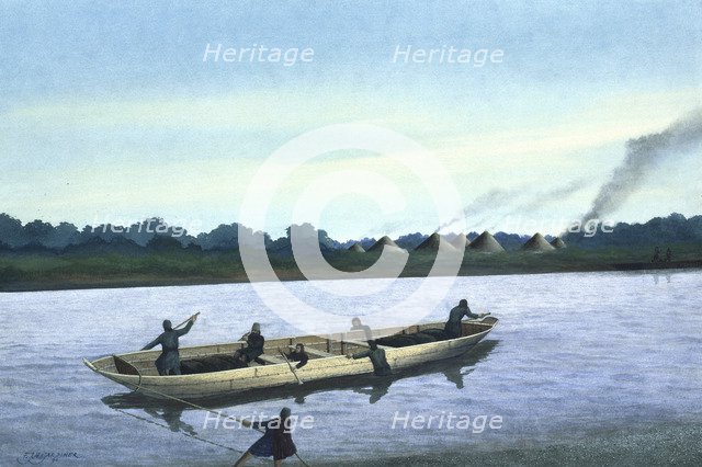 Bronze Age boat on the River Thames. Artist: Frank Gardiner