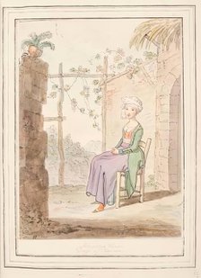 Saturdays Head Dress of Procida, leaf from 'A Collection of Dresses by David Allan..., 1776. Creator: David Allan.