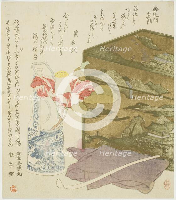 Camellia in Vase and Tea-utensil Box, 1820s. Creator: Rintei.