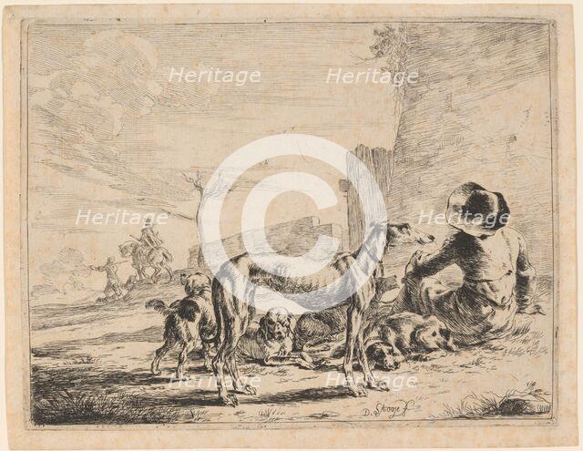 A Seated Man with a Pack of Dogs, 1651. Creator: Dirck Stoop.