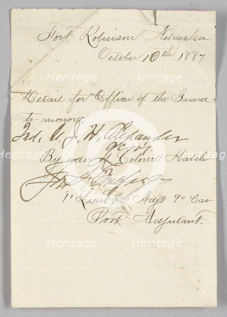 Officer of the Guard order issued to John H. Alexander, October 10, 1887. Creator: Unknown.