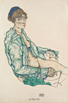 Sitting Semi-Nude with Blue Hairband, 1914. Artist: Schiele, Egon (1890–1918)