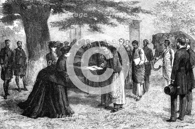 Queen Victoria receiving the Abyssinian envoys at Osborne House, mid-late 19th century. Artist: Unknown