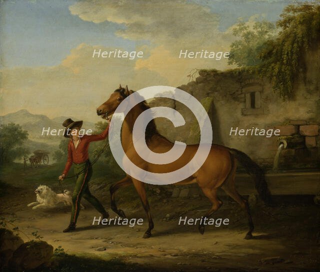 A Groom Leading a Stallion from the Drinking Trough, 1798. Creator: Johann Georg Pforr.