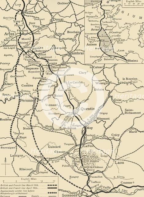 'Map illustrating the German Retirement after the Battle of the Somme', (c1920). Creator: Unknown.