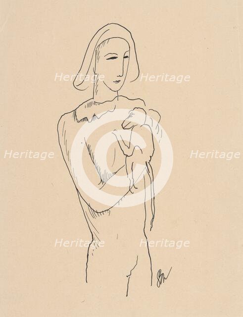 Harlequin with a monkey on his arm, around 1929-1930. Creator: Mikulas Galanda.